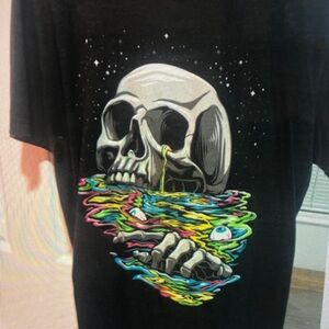 Black T-Shirt with Skull and Colorful Design